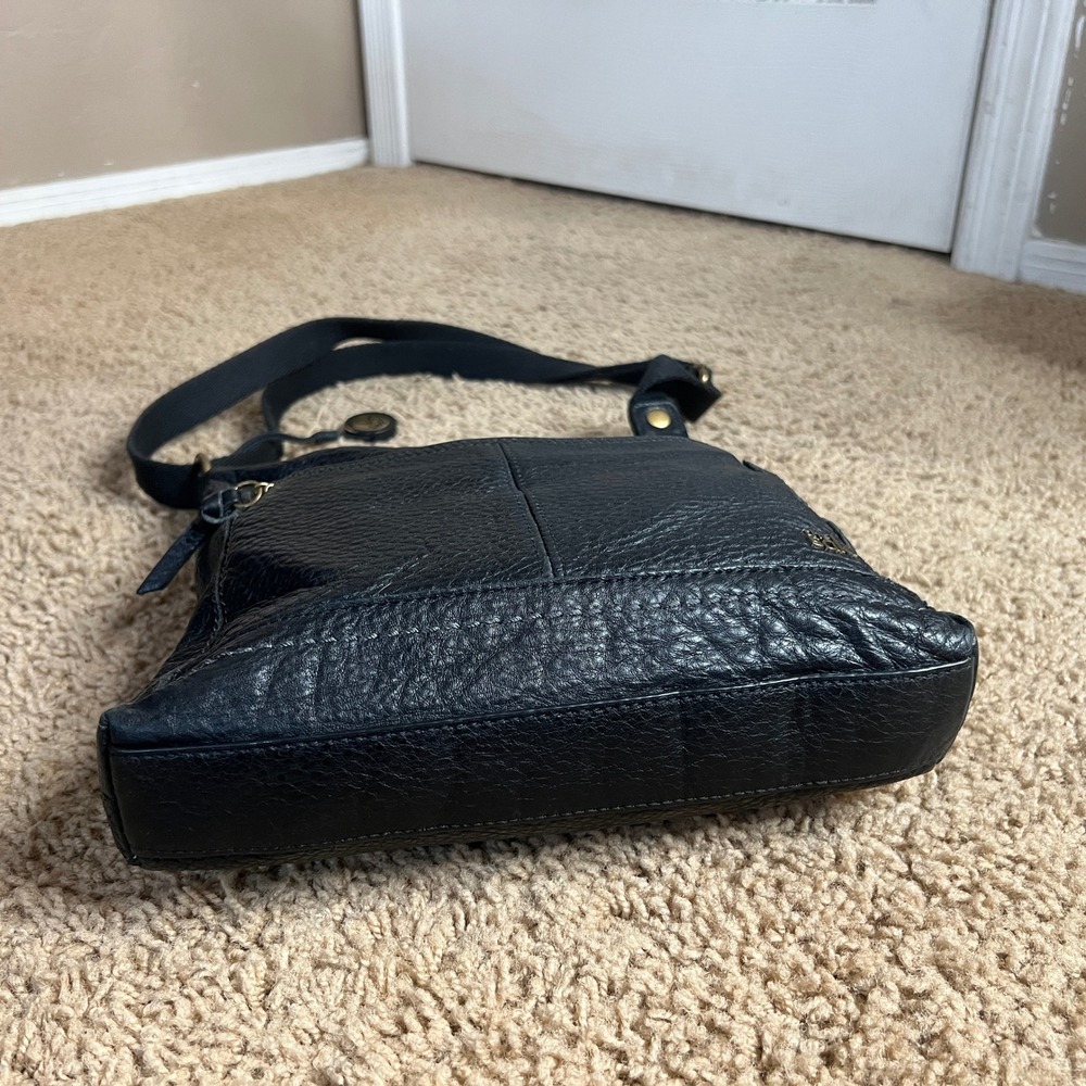 The Sak Black Pebbled Leather Crossbody Bag Adjustable Canvas Strap Multi Pocket - Picture 3 of 8